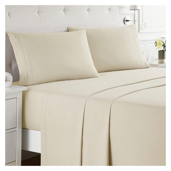 KriKac Queen Sheet Set - 4 Piece Bed Sheets for Queen Size Bed, Deep Pocket, Hotel Luxury, Extra Soft, Breathable and Cooling, Beige Cream Queen Size Sheets