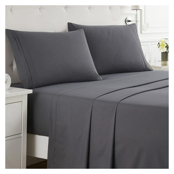 KriKac RV Short Queen Sheet Set - 4 Piece Bed Sheets for RV Short Queen Size Bed, Deep Pocket, Hotel Luxury, Extra Soft, Breathable and Cooling, Grey RV Short Queen Size Sheets