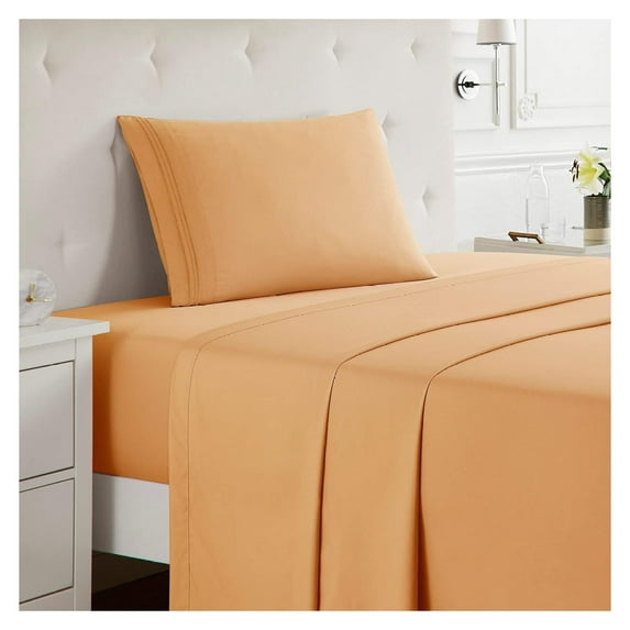 KriKac Sheets Set - 3 Piece Bed Sheets, Double Brushed Sheet Set, Hotel Luxury Bed Sheets Size, Extra Soft Light Orange Sheets, Size Bed Set