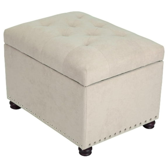 KriKac Storage Ottoman Rectangular Fabric Organization Tufted Bench Footrest for Living Room Bedroom (Beige)