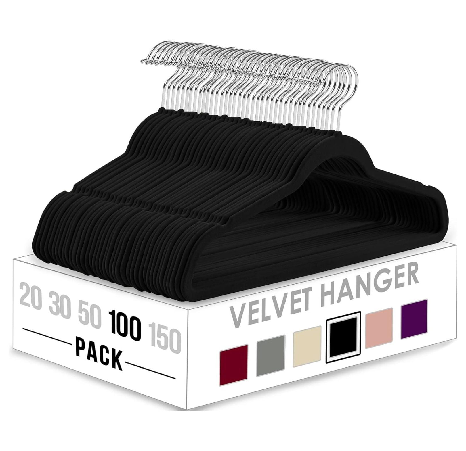 KriKac Velvet Hangers 100 Pack - Non-Slip Clothes Hangers - Black Hangers - Suit Hangers with 360 Degree Rotatable Hook - Heavy Duty Coat Hangers - Pants Hangers