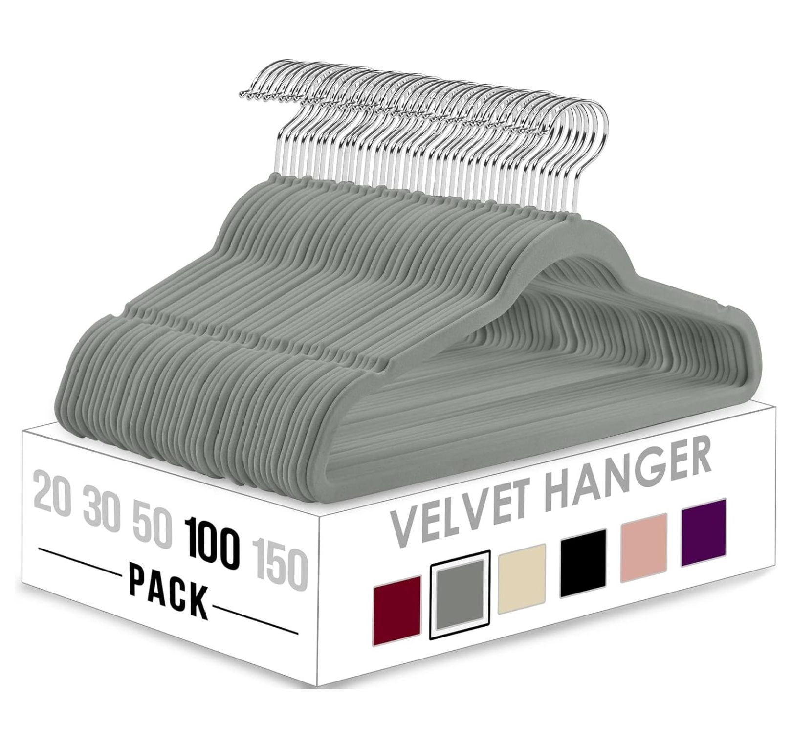 KriKac Velvet Hangers 100 Pack - Non-Slip Clothes Hangers - Grey Hangers - Suit Hangers with 360 Degree Rotatable Hook - Heavy Duty Coat Hangers - Pants Hangers