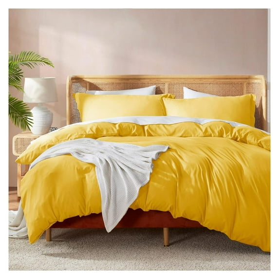 KriKac Yellow Duvet Cover Queen Size - Soft Double Brushed Queen Duvet Cover Set, 3 Piece, with Button Closure, 1 Duvet Cover 90x90 inches and 2 Pillow Shams