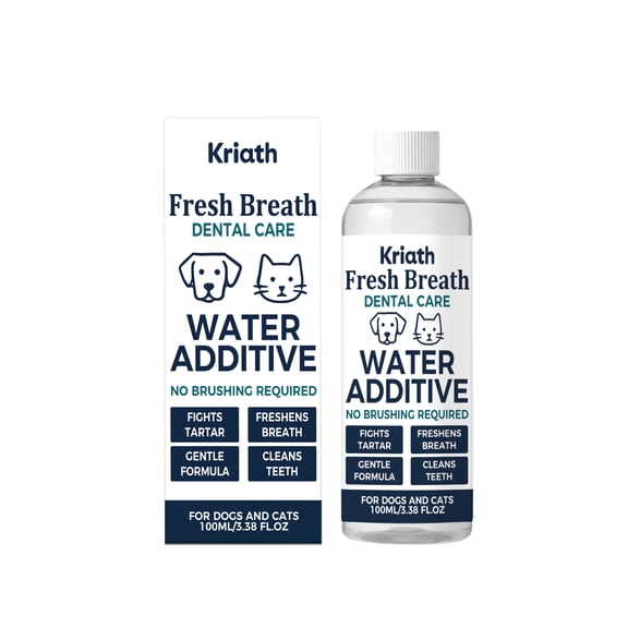 Kriath Pet Dental Care Water Additive for Dogs and Cats, Fresh Breath & Plaque Cleaning Solution, No Brushing Required, 3.38 fl oz