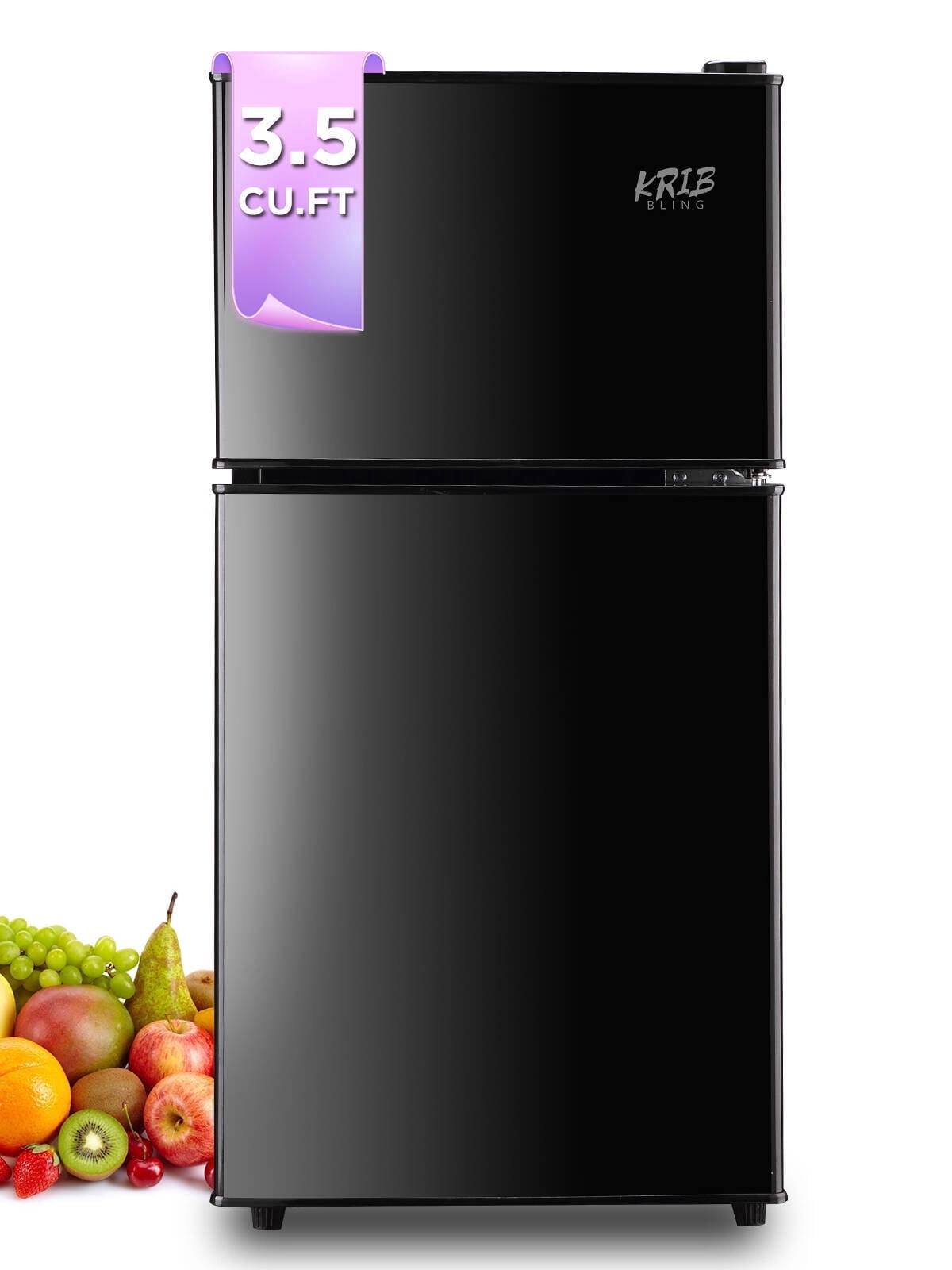 Krib B Compact Refrigerator 3.5 Cu.ft, Mini Fridge with Freezer, Modern Fridge with Dual Door, 7 Grade Temperature Adjustment, Black