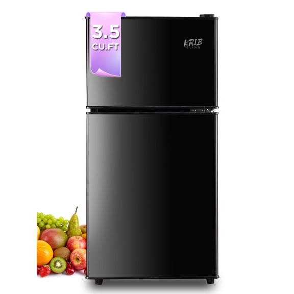 Krib B Compact Refrigerator 3.5 Cu.ft, Mini Fridge with Freezer, Modern Fridge with Dual Door, 7 Grade Temperature Adjustment, Black