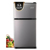 Krib B Compact Refrigerator 3.5 Cu.ft, Mini Fridge with Freezer, Modern Fridge with Dual Door, 7 Grade Temperature Adjustment, Silver
