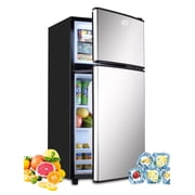 Krib Bling Compact Refrigerator 3.5 Cu.ft, Mini Fridge with Freezer, Small refrigerator with Dual Door, 7 Level Temperature, for Dorm, Apartment, Silver