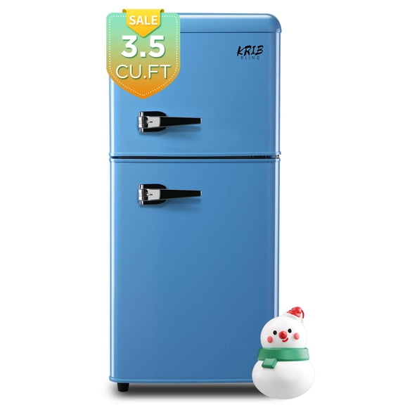 Krib B Compact Refrigerator 3.5 Cu.ft, Mini Fridge with Freezer, Retro Fridge with Dual Door, 7 Grade Temperature Adjustment, Blue