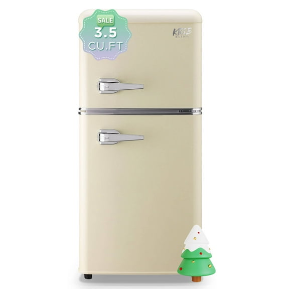 Krib B Compact Refrigerator 3.5 Cu.ft, Mini Fridge with Freezer, Retro Fridge with Dual Door, 7 Grade Temperature Adjustment, Cream