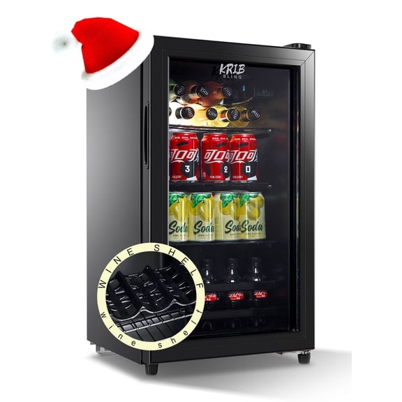 Krib B Mini Refrigerator with Wire Adjustable Shelving, Beverage Refrigerator and Cooler for 120 Cans, Mini fridge for Soda, Water, Beer, Wine for Dorm, Office, Bar, Black