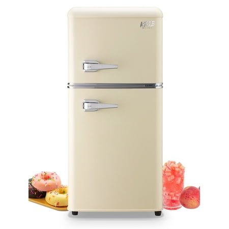 Krib Bling 3.5 Cu.ft Compact Refrigerator, Mini Fridge with Freezer, Retro Design Small Drink Chiller with 2 Door Adjustable Mechanical Thermostat for Home, Office, Dorm, White