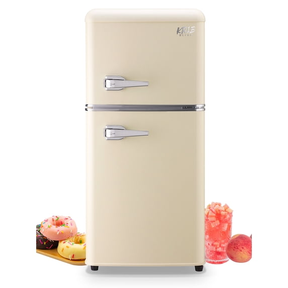Krib Bling 3.5 Cu.ft Compact Refrigerator, Mini Fridge with Freezer, Retro Design Small Drink Chiller with 2 Door Adjustable Mechanical Thermostat for Home, Office, Dorm, White