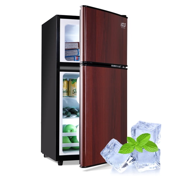 Krib Bling Compact Refrigerator 3.5 Cu ft Mini Fridge with Freezer with Removable Glass Shelves Wood Grain