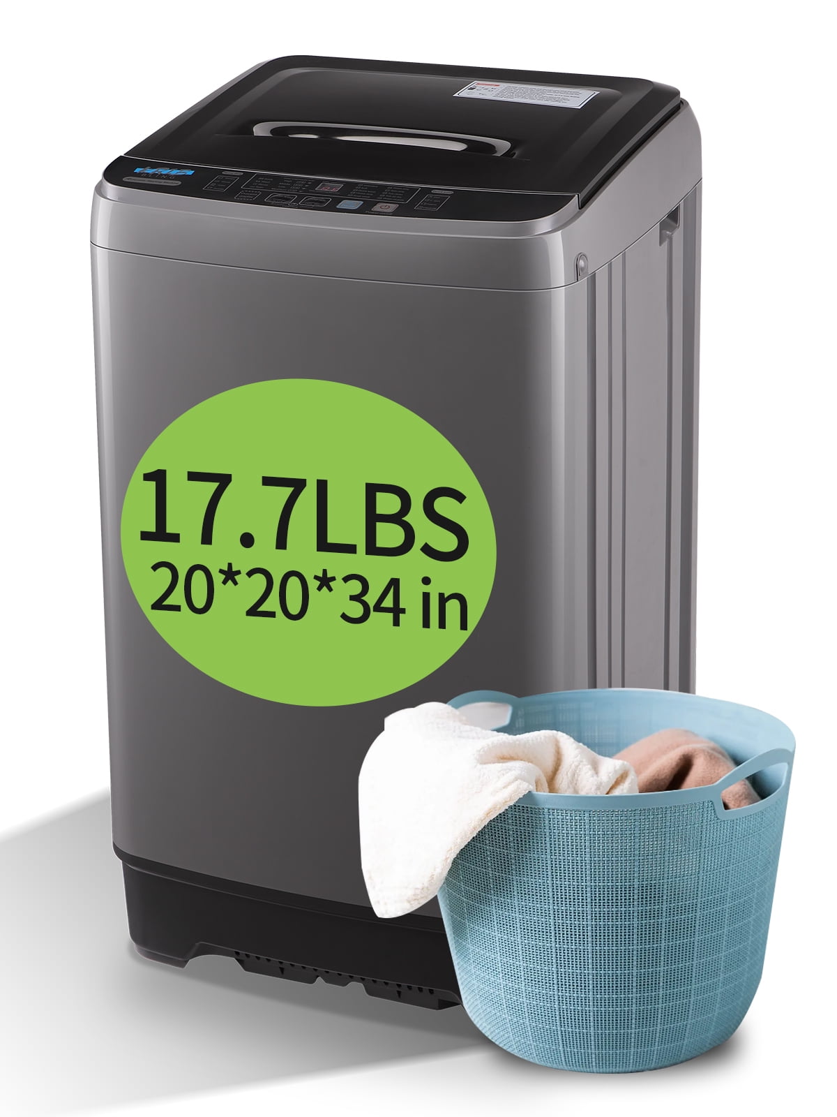 Krib Bling Full Automatic Washing Machine with LED Display, 17.7 lbs Portable Washer with Drain Pump, 10 Washing Programs & 8 Water Levels, Ideal for Camping, Apartment, Dorm, Grey