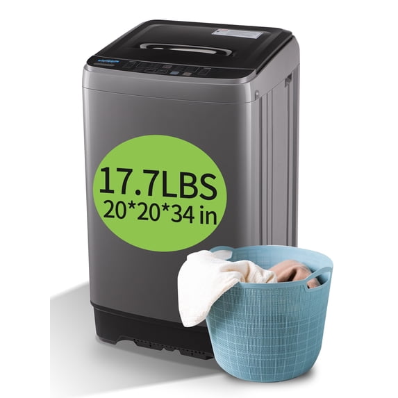 Krib Bling Full Automatic Washing Machine with LED Display, 17.7 lbs Portable Washer with Drain Pump, 10 Washing Programs & 8 Water Levels, Ideal for Camping, Apartment, Dorm, Grey