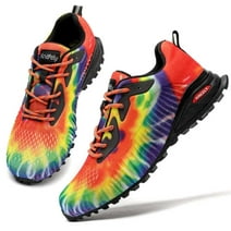 Kricely Men's Trail Running Shoes Fashion Hiking Sneakers for Men Camo Tennis Cross Training Shoe Mens Casual Outdoor Walking Footwear Rainbow Size 10