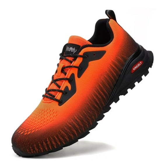 Kricely Men's Trail Running Shoes Fashion Hiking Sneakers for Men Camo Tennis Cross Training Shoe Mens Casual Outdoor Walking Footwear Orange Size 12