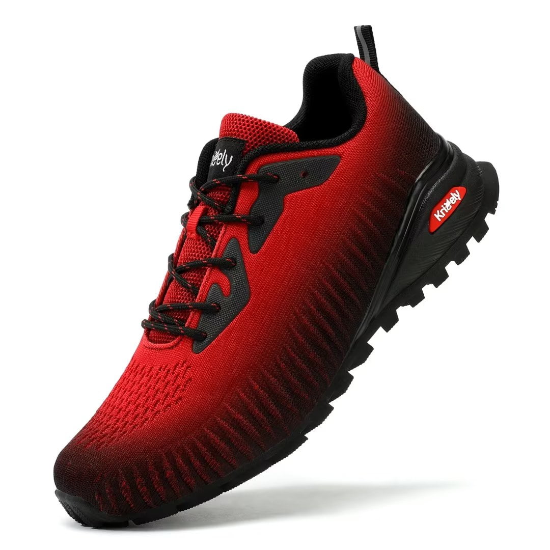 Kricely Men's Trail Running Shoes Fashion Hiking Sneakers for Men Camo Tennis Cross Training Shoe Mens Casual Outdoor Walking Footwear Red Size 11