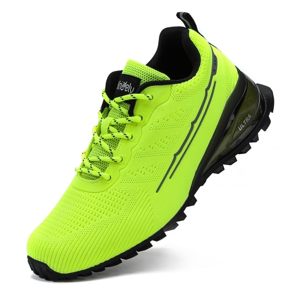 Kricely Men's Trail Running Shoes Fashion Walking Hiking Sneakers for Men Tennis Cross Training Shoe Outdoor Snearker Mens Casual Workout Footwear Fluorescent Green Size 7.5