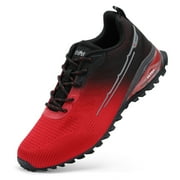 Kricely Mens Trail Running Shoes Fashion Walking Hiking Sneakers for Men Tennis Cross Training Shoe Outdoor Snearker Mens Casual Workout Footwear Red Black Size 8.5