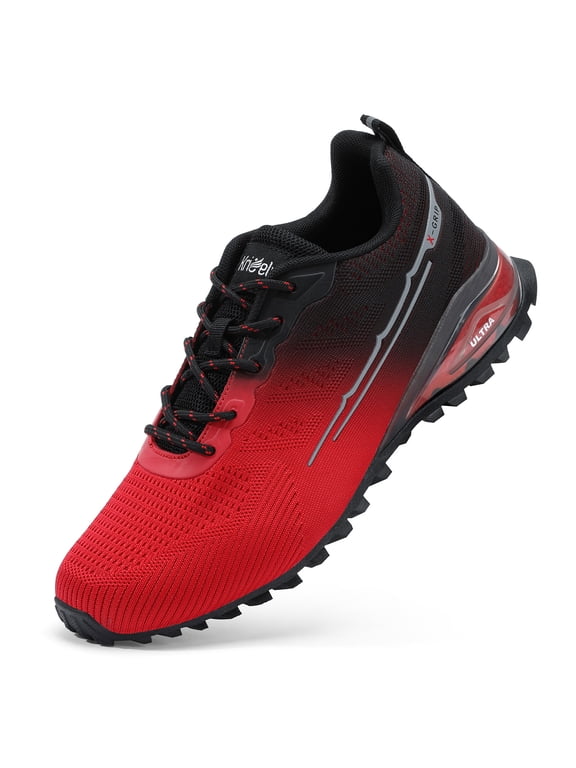 Men's Trail Running Shoes Fashion Walking Hiking Sneakers for Men Tennis Cross Training Shoe Outdoor Snearker Mens Casual Workout Footwear Red Black Size 7