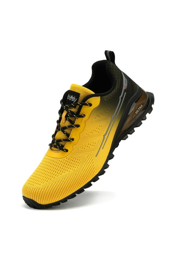 Men's Trail Running Shoes Fashion Walking Hiking Sneakers for Men Tennis Cross Training Shoe Outdoor Snearker Mens Casual Workout Footwear Yellow Size 7
