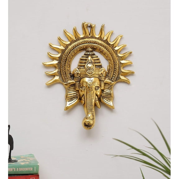 KridayKraft Metal Ganesha ji Statue,Ganpati Wall Hanging Sculpture Lord Ganesh Idol Lucky Feng Shui Wall Decor (Gold)