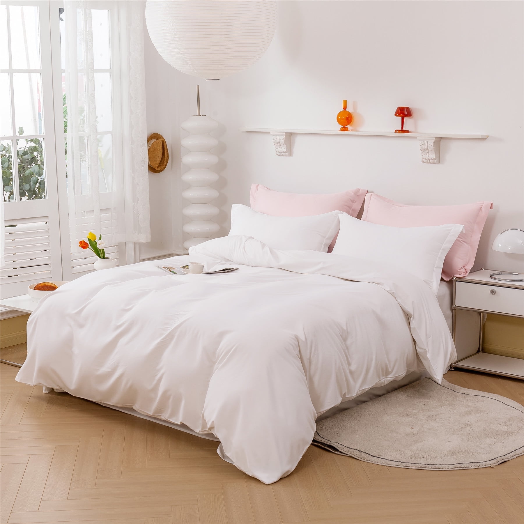 Kriderish 3 PCS Flannel Duvet Cover Set,100% Polyester Double Brushed Duvet Cover Set,King,White