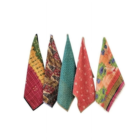 Kridhi Creation Handmade Vintage kantha quilted kitchen towelmixed assorated Multicolor floral print Tea Towels,set of 5 pcs set hand towel dishcloth