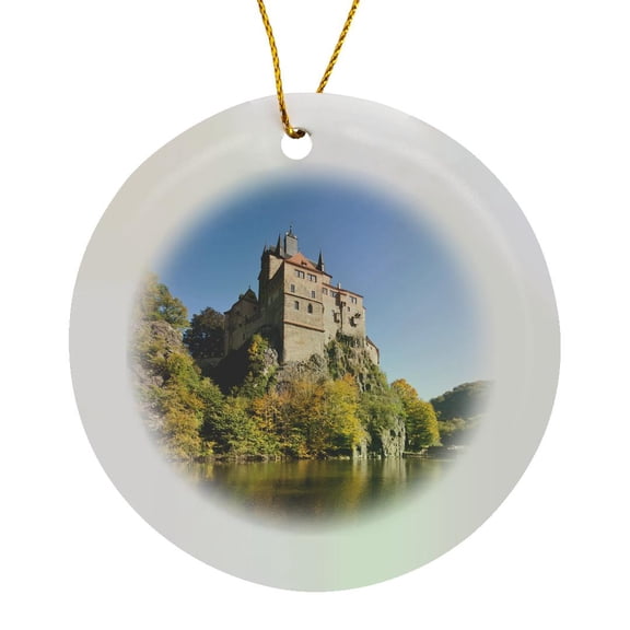 3drose, Kriebstein Castle and Zschopau River, Germany - Eu10 Mde0123 - Michael Defreitas, Circle Porcelain Ornament