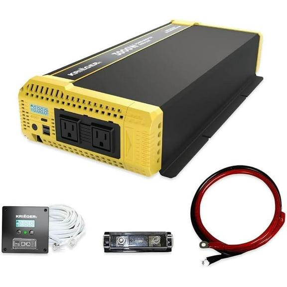 Krieger 1100W Pure Sine Wave Inverter 12V DC to 120V AC Converter for Home, RV, Truck, Off-Grid Solar Power Inverter 12V to 110V with Built-in 5V/2.1A USB Port, AC Hardwire Port, Remote Controller