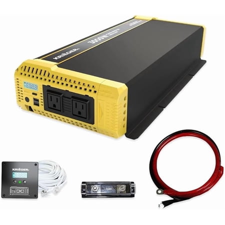 Krieger 3000W Pure Sine Wave Inverter 12V DC to 120V AC Converter for Home, RV, Truck, Off-Grid Solar Power Inverter 12V to 110V with Built-in 5V/2.1A USB/Hardwire Port, Remote Controller