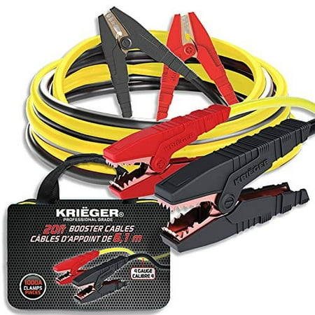 Krieger Jumper Cables for Car Battery, Heavy Duty Automotive Booster Cables for Jump Starting Dead or Weak Batteries, 1000Amps Custom-made Alligator Clamps - Carrying Bag Included (20-Feet (4-Gauge)