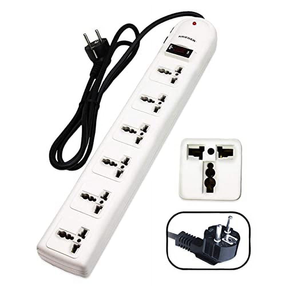 KRIEGER Universal power strip AC 110-220-240V surge protector for computer, printers, 6 universal AC outlets KR136