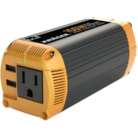 Krieger 150 Watt Pure Sine Wave Power Inverter, 12 V Car Inverter w/ Dual USB Ports (QC 3.0), AC Outlet & DC Cord Included - MET Approved Under UL STD 458