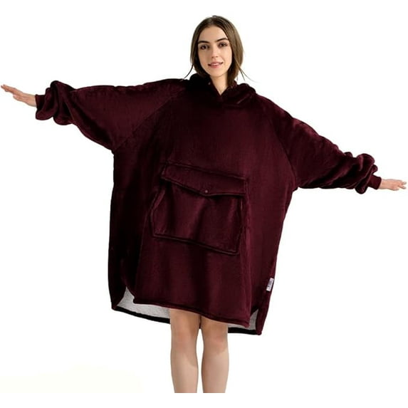 Krifey Oversized Sherpa Hooded Cozy Sweatshirt with Giant Pocket, Big Girls