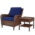 thumbnail image 1 of Krikacy Wicker Patio Armchair with End table, All-Weather HDPE Frame, Thick Cushions, Navy Blue, 1 of 8