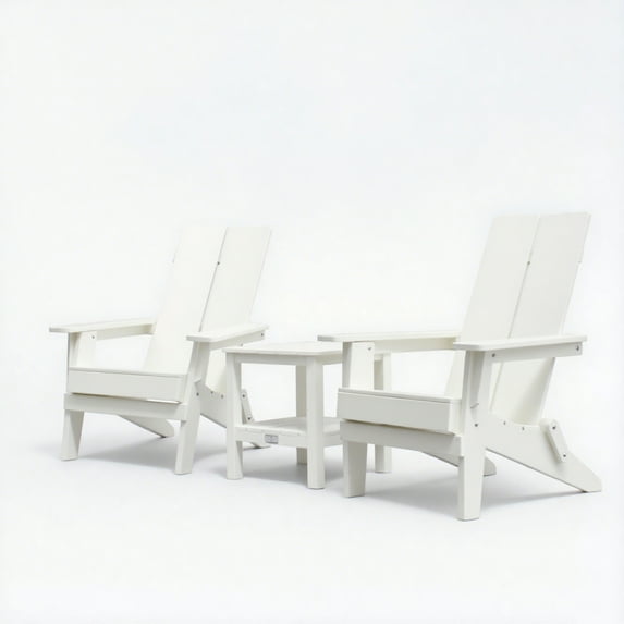 Krikacy 3-PCS Adirondack Chair Set, Folding High-Back Outdoor Chairs with Cup Holders,White