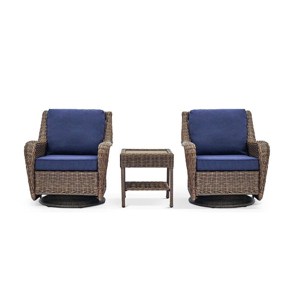 Krikacy 3-PCS Wicker Swivel Rocker Bistro Set,HDPE Hand-Woven Modular Patio Set for Porch,Blue