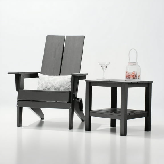 Krikacy Adirondack Chair With End Table,Folding High Back Chair With Cup Holders,for Patios, Black