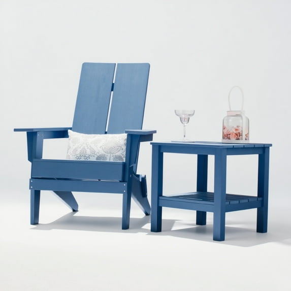 Krikacy Adirondack Chair With End Table,Folding High Back Chair With Cup Holders,for Patios,Navy