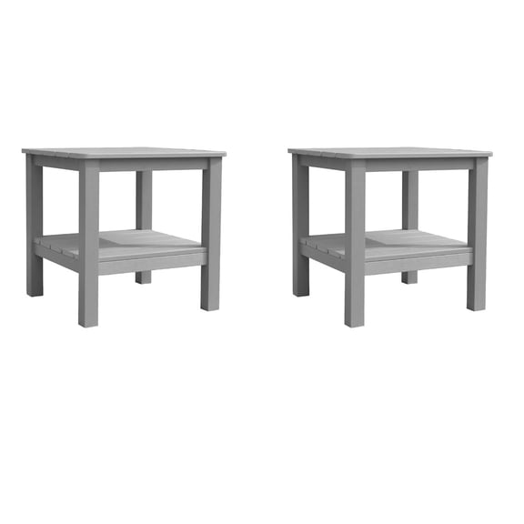 Krikacy Adirondack End Table Set of 2, Double-Tiered HIPS All-Weather End Table for Porch Deck,Grey
