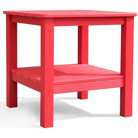 Krikacy Adirondack End table, Two-Tier HIPS All-Weather Outdoor Side Table,for Porch Deck,Red