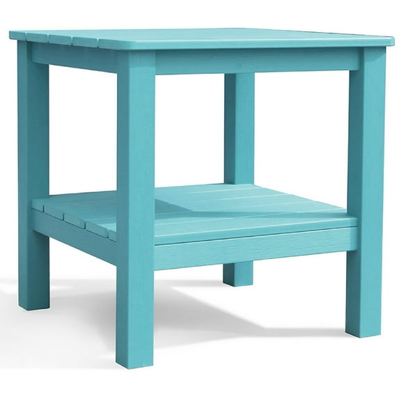 Krikacy Adirondack End table, Two-Tier HIPS All-Weather Outdoor Side Table,for Porch Deck,Teal