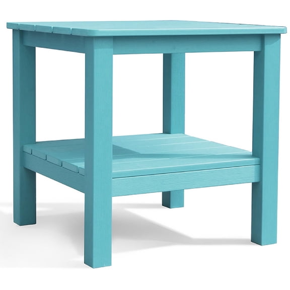 Krikacy Adirondack End table, Two-Tier HIPS All-Weather Outdoor Side Table,for Porch Deck,Teal