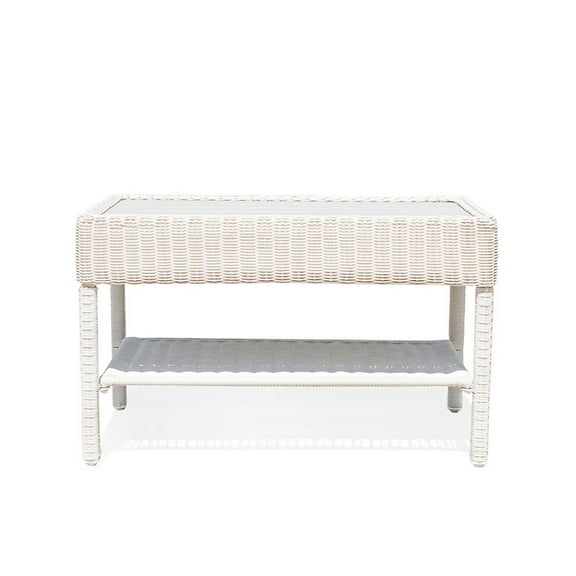 Krikacy Double Layer Wicker Coffee Table,All-Weather HDPE Hand-Woven Table,for Patio Lawn,Beige