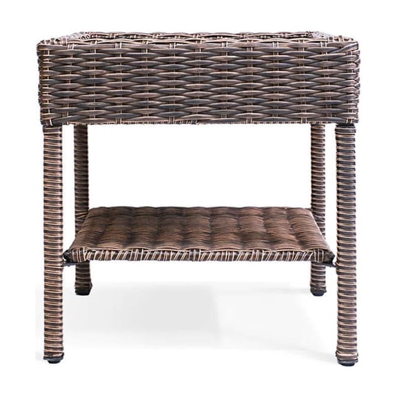 Krikacy Double Layer Wicker End Table, All-Weather HDPE Hand-Woven Side Table,for Patio Lawn,Brown