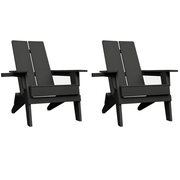Krikacy Outdoor Folding Adirondack Chair-Set Of 2,with Cup Holder High Back,for patio,Black