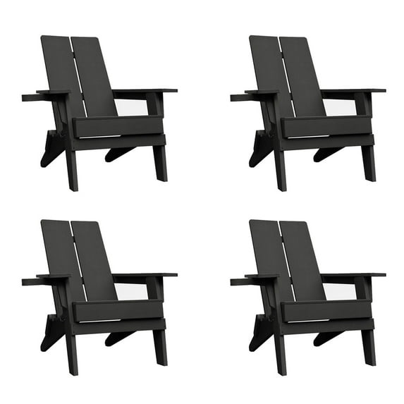 Krikacy Outdoor Folding Adirondack Chair-Set Of 4,with Cup Holder High Back,for patio,Black